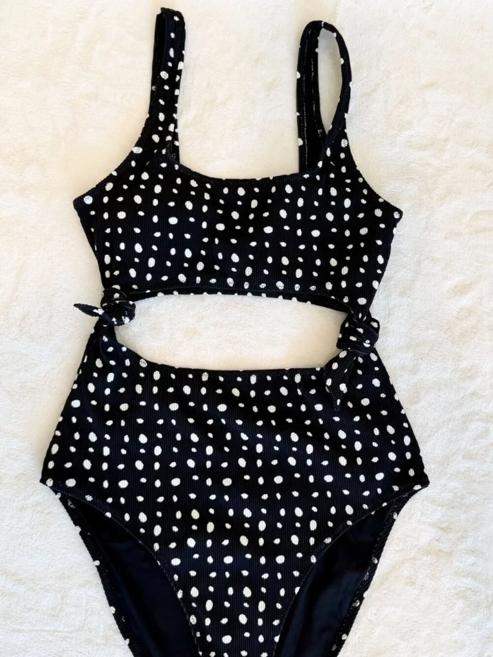 NWT Aerie Black and White Polka Dot Cut Out One Piece - Size: Medium